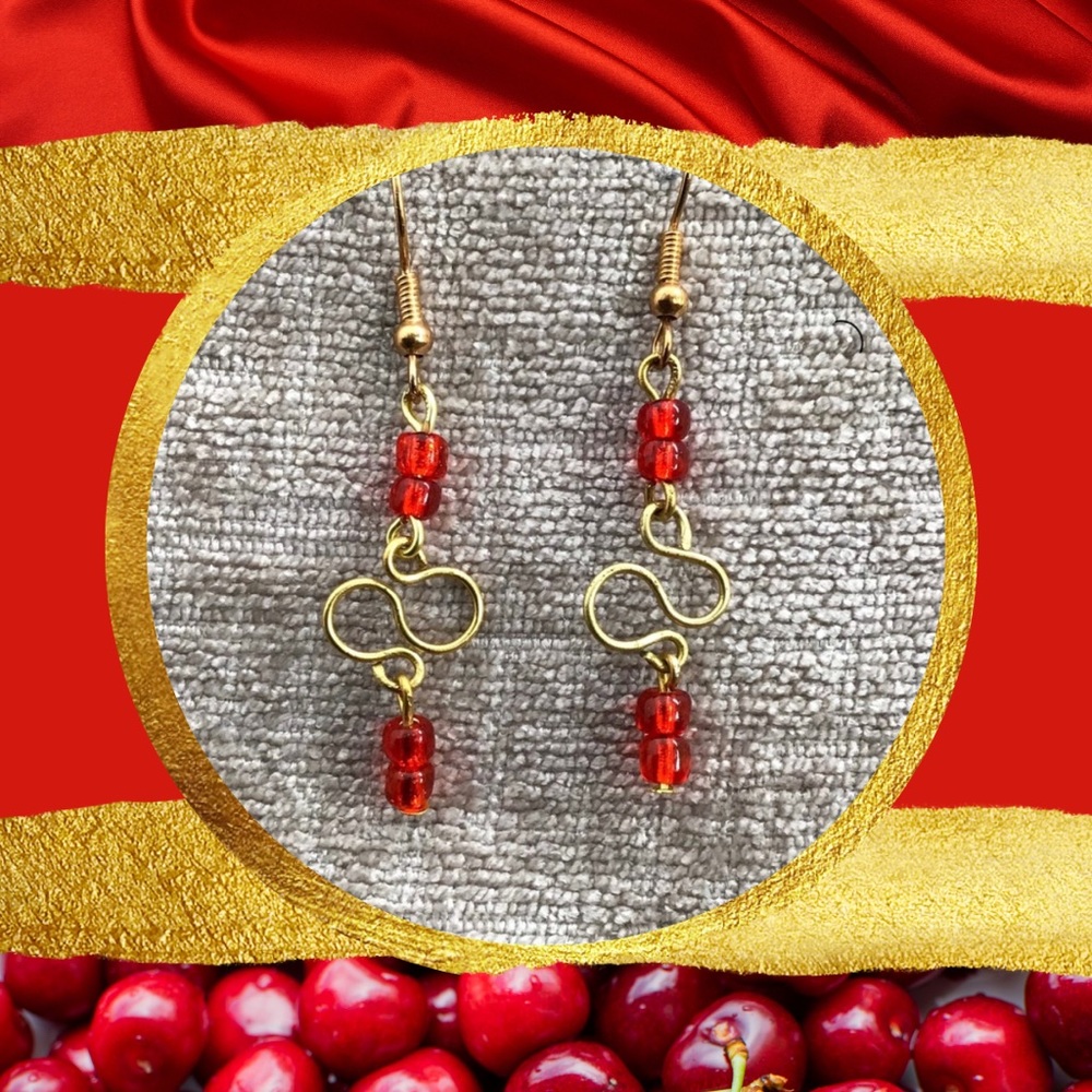 Red Infinity Earrings Handmade - Picture 9 of 15